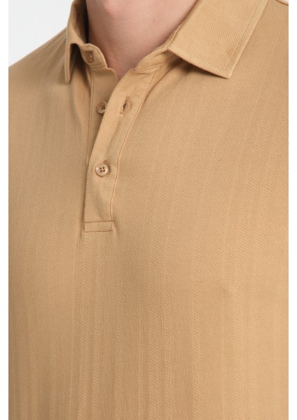 2927 Lucero Erkek Koyu Bej %100 Pamuk Çekmeyen Kumaş Slim Fit Dar Kesim Polo Yaka Tişört