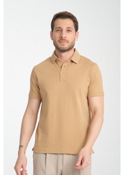2927 Lucero Erkek Koyu Bej %100 Pamuk Çekmeyen Kumaş Slim Fit Dar Kesim Polo Yaka Tişört fiyatları