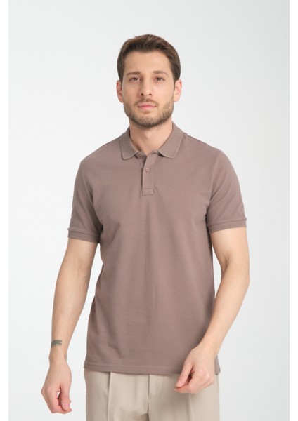 2739 Arven Erkek Taş %100 Pamuk Pike Kumaş Slim Fit Polo Yaka Tişört