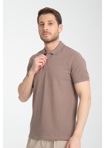 2739 Arven Erkek Taş %100 Pamuk Pike Kumaş Slim Fit Polo Yaka Tişört
