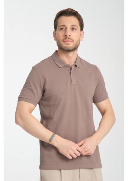 2739 Arven Erkek Taş %100 Pamuk Pike Kumaş Slim Fit Polo Yaka Tişört