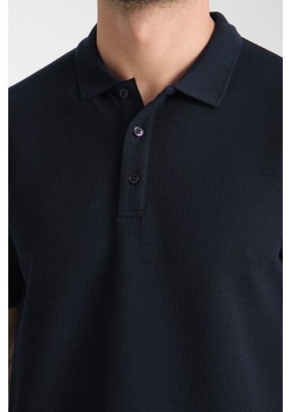 2859 Torino Erkek Lacivert Regular Fit %100 Pamuk Waffle Polo Yaka T-Shirt