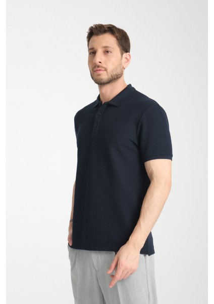 2859 Torino Erkek Lacivert Regular Fit %100 Pamuk Waffle Polo Yaka T-Shirt fiyatları