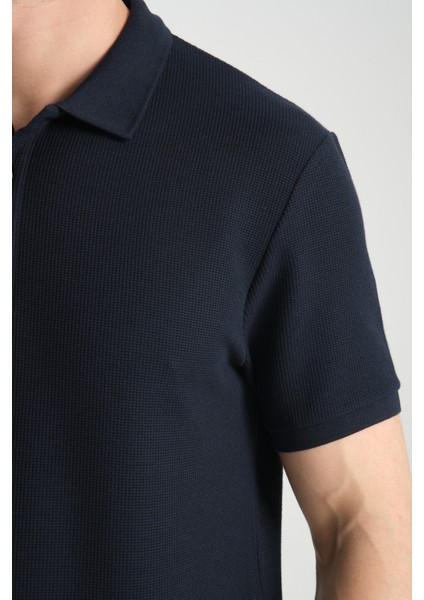 2859 Torino Erkek Lacivert Regular Fit %100 Pamuk Waffle Polo Yaka T-Shirt modelleri