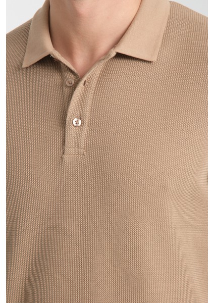2862 Boston Erkek Bej Regular Fit %100 Pamuk Esneyen Kumaş Polo Yaka T-Shirt