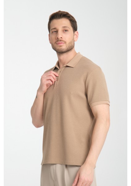2862 Boston Erkek Bej Regular Fit %100 Pamuk Esneyen Kumaş Polo Yaka T-Shirt modelleri