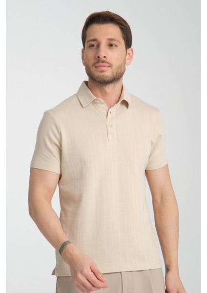 2927 Lucero Erkek Açık Bej %100 Pamuk Çekmeyen Kumaş Slim Fit Dar Kesim Polo Yaka Tişört fiyatları