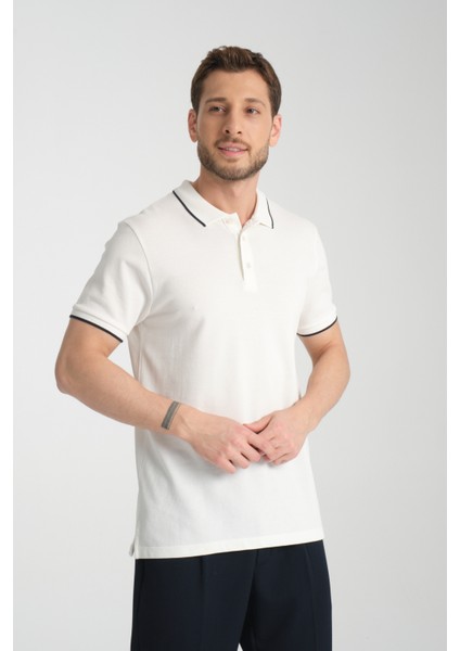 2858 Ricos Erkek Beyaz %100 Pamuk Slim Fit Çekmeyen Kumaş Yaka Detaylı Polo Yaka Tişört fiyatları