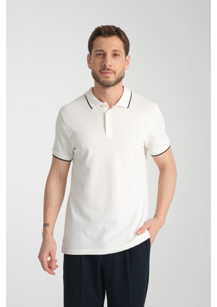 2858 Ricos Erkek Beyaz %100 Pamuk Slim Fit Çekmeyen Kumaş Yaka Detaylı Polo Yaka Tişört fırsatları