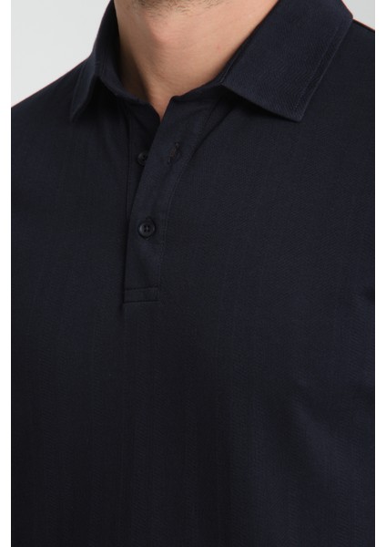 2927 Lucero Erkek Lacivert %100 Pamuk Çekmeyen Kumaş Slim Fit Dar Kesim Polo Yaka Tişört