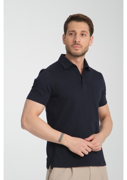 2927 Lucero Erkek Lacivert %100 Pamuk Çekmeyen Kumaş Slim Fit Dar Kesim Polo Yaka Tişört modelleri