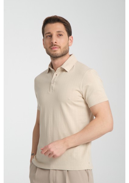2927 Lucero Erkek Açık Bej %100 Pamuk Çekmeyen Kumaş Slim Fit Dar Kesim Polo Yaka Tişört modelleri