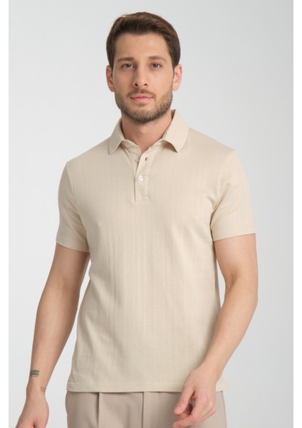 2927 Lucero Erkek Açık Bej %100 Pamuk Çekmeyen Kumaş Slim Fit Dar Kesim Polo Yaka Tişört fırsatları