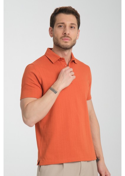 2927 Lucero Erkek Turuncu %100 Pamuk Çekmeyen Kumaş Slim Fit Dar Kesim Polo Yaka Tişört modelleri