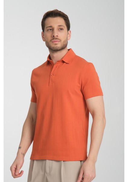 2927 Lucero Erkek Turuncu %100 Pamuk Çekmeyen Kumaş Slim Fit Dar Kesim Polo Yaka Tişört fırsatları