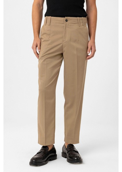 Bej Yüksek Bel Straight Fit Erkek Pantolon