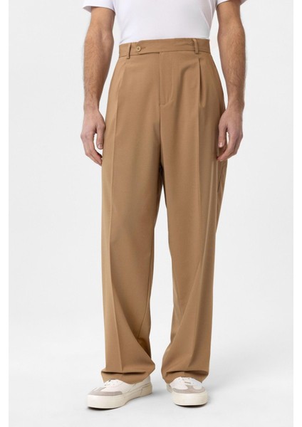 Camel Baggy Yüksek Bel Erkek Kumaş Pantolon