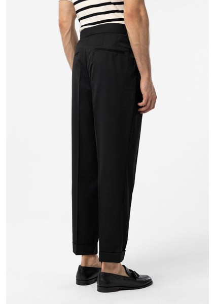 Siyah Yüksek Bel Italyan Kalıp Pileli Erkek Pantolon fırsatları