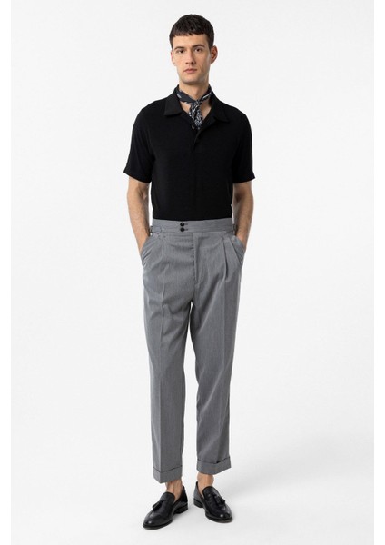 Gri Yüksek Bel Italyan Kalıp Pileli Erkek Pantolon fiyatları