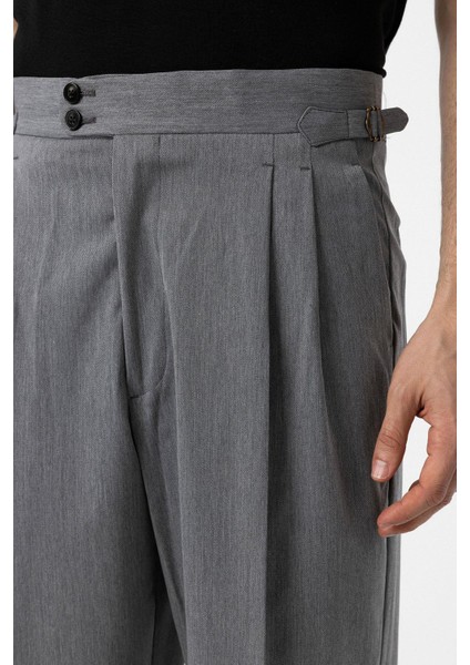 Gri Yüksek Bel Italyan Kalıp Pileli Erkek Pantolon modelleri