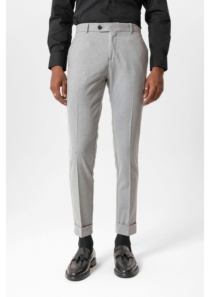 Açık Gri Regular Fit Duble Paça Erkek Pantolon
