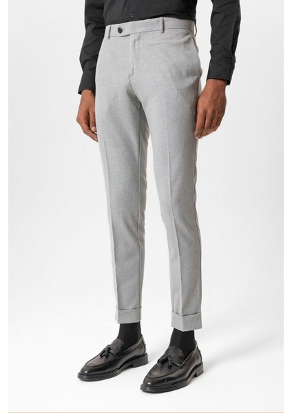 Açık Gri Regular Fit Duble Paça Erkek Pantolon modelleri