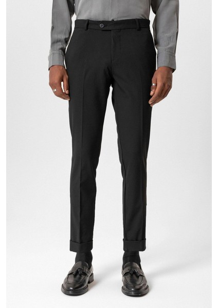 Siyah Regular Fit Duble Paça Erkek Pantolon