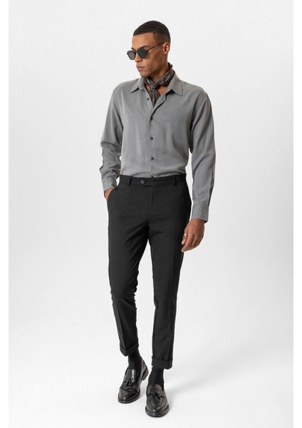 Siyah Regular Fit Duble Paça Erkek Pantolon fiyatları