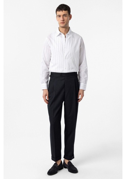 Lacivert Yüksek Bel Italyan Kalıp Pileli Erkek Pantolon fiyatları