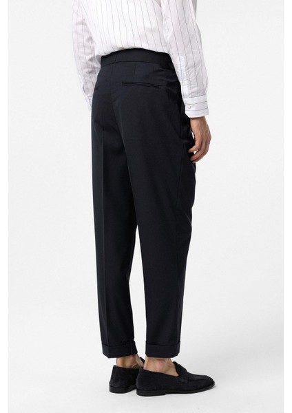 Lacivert Yüksek Bel Italyan Kalıp Pileli Erkek Pantolon fırsatları