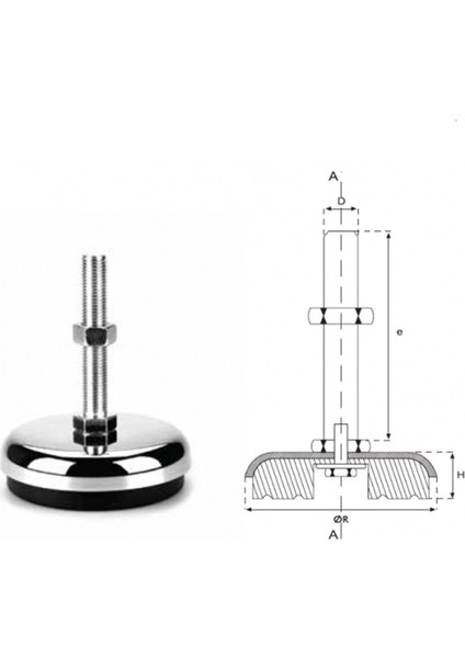 SL80 M10X100 Kauçuk Tabanlı Krom Makine Ayağı