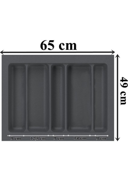 65x49 CM. 5 BÖLMELİ Gri Çekmece İçi Düzenleyici Kepçelik (60x40 Cm'e kadar kesilr) Ücretsiz Kesim fiyatları