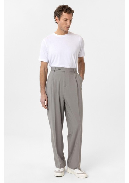 Açık Gri Baggy Yüksek Bel Erkek Kumaş Pantolon modelleri