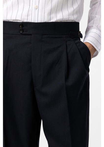 Lacivert Yüksek Bel Italyan Kalıp Pileli Erkek Pantolon modelleri