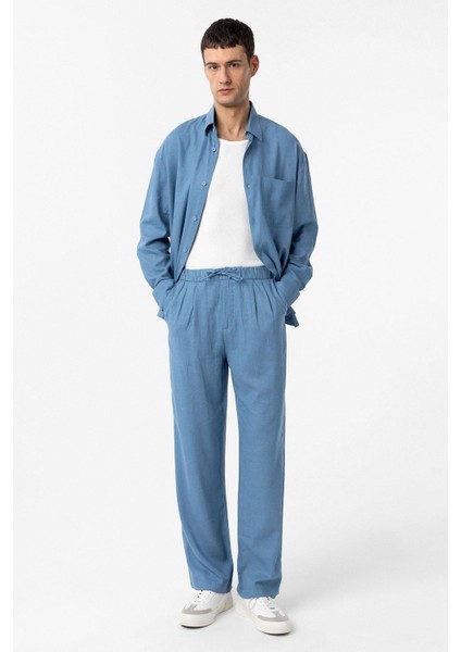 Bebe Mavi Bel Bağlamalı Keten Karışımlı Baggy Erkek Pantolon fiyatları