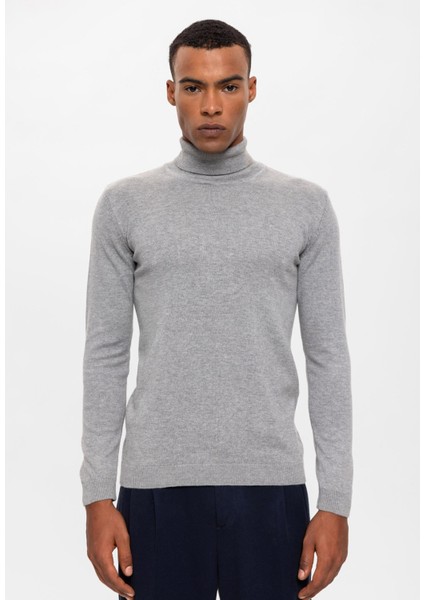 Gri Melanj Tam Boğazlı Erkek Triko