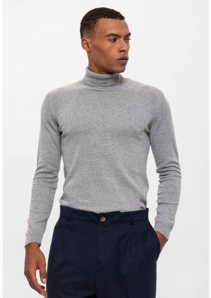 Gri Melanj Tam Boğazlı Erkek Triko fırsatları