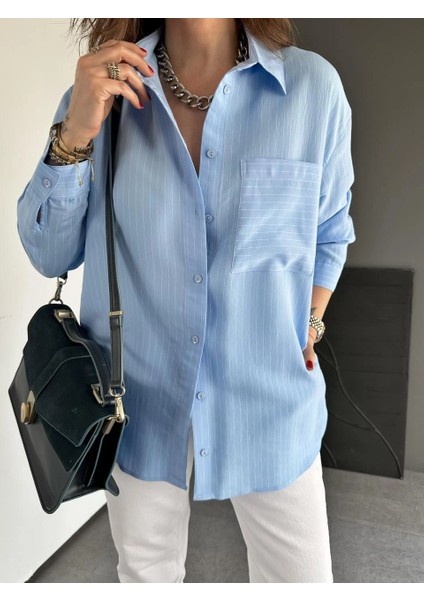 Egzotik Asortik Kadın Çizgili Yandan Cepli Oversize Tunik Gömlek fırsatları