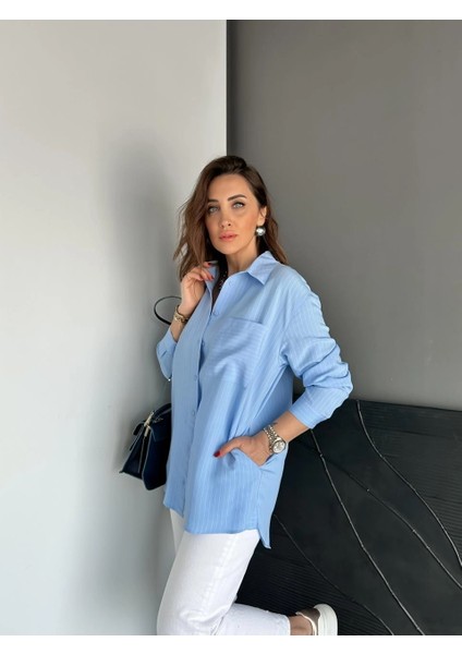 Egzotik Asortik Kadın Çizgili Yandan Cepli Oversize Tunik Gömlek indirimleri