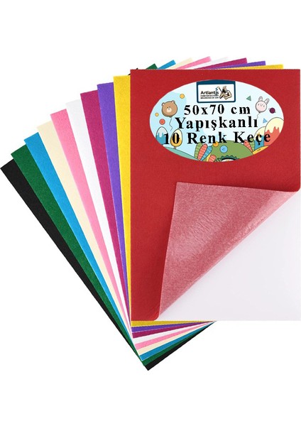 Yapışkanlı Keçe 50X70 cm 10 Renk 1 Paket 2.0 mm Renkli Hobi Keçesi Elişi Keçe Kumaşı Anasınıfı Kreş Okul Öncesi El Sanat fiyatları