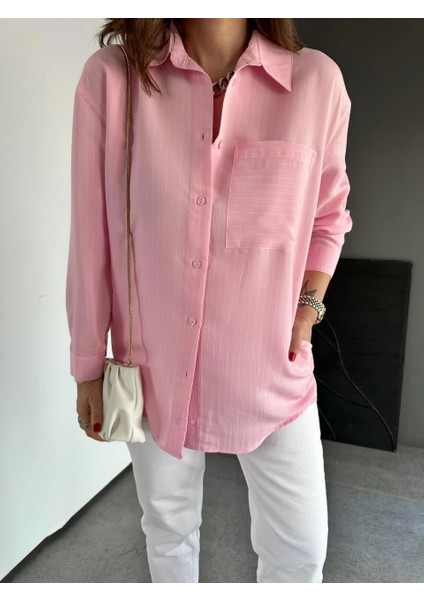 Egzotik Asortik Kadın Çizgili Yandan Cepli Oversize Tunik Gömlek modelleri