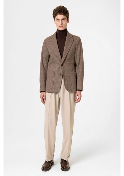 Kahve Slim Fit Balıksırtı Desenli Erkek Blazer Ceket modelleri