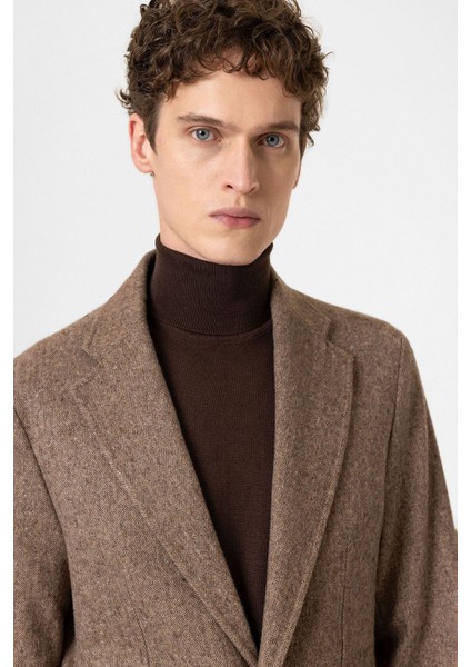 Kahve Slim Fit Balıksırtı Desenli Erkek Blazer Ceket fırsatları