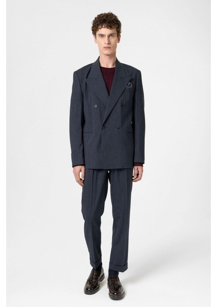 Lacivert Rahat Kruvaze Çizgili Erkek Blazer Ceket modelleri