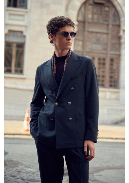 Lacivert Astarsız Kruvaze Erkek Blazer Ceket