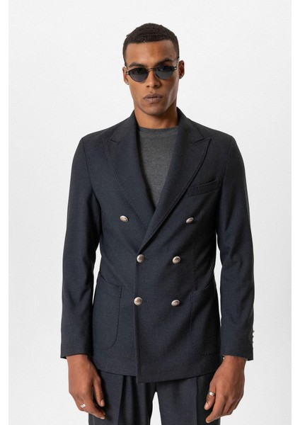 Lacivert Astarsız Kruvaze Erkek Blazer Ceket