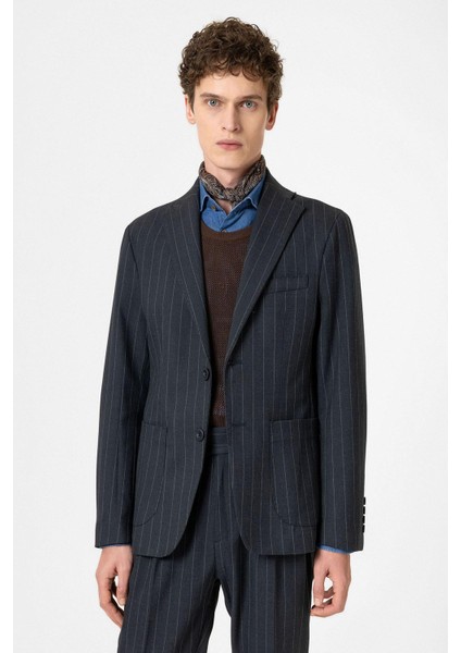 Lacivert Slim Fit Çizgili Erkek Blazer Ceket fiyatları