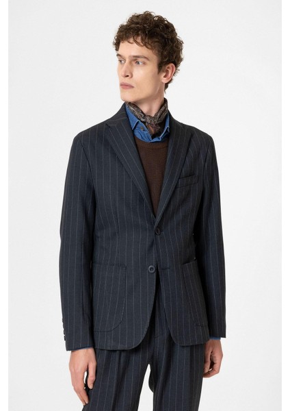 Lacivert Slim Fit Çizgili Erkek Blazer Ceket fırsatları