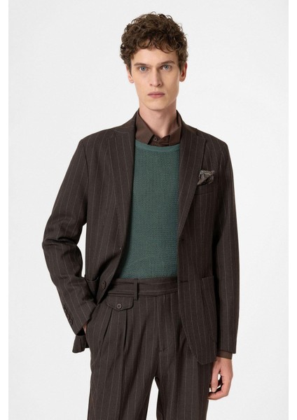 Kahve Slim Fit Çizgili Erkek Blazer Ceket fiyatları