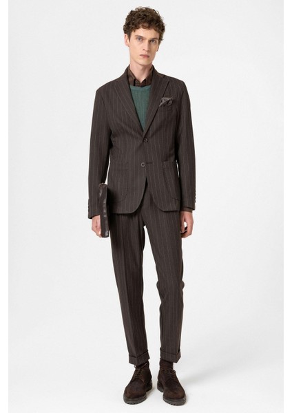 Kahve Slim Fit Çizgili Erkek Blazer Ceket modelleri